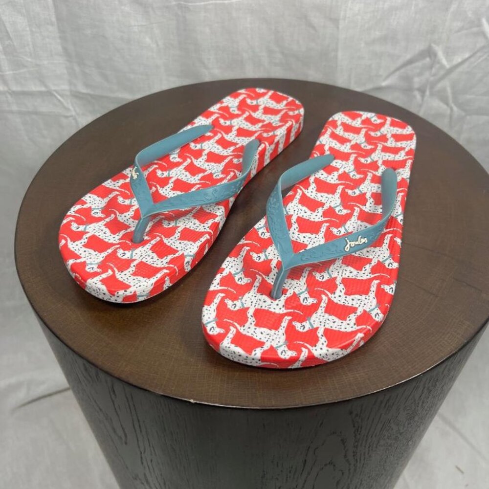 Joules Red Dalmatian Flip-Flops - Size 8